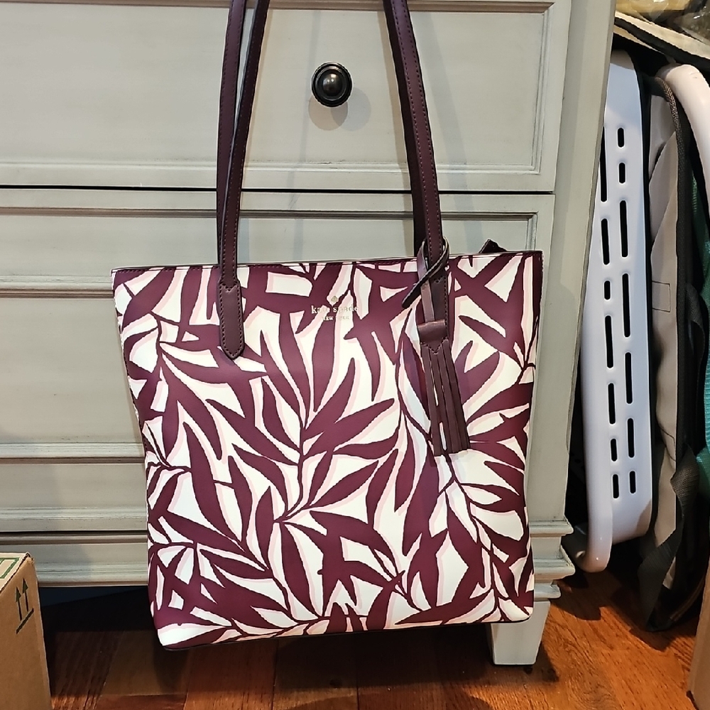 kate spade Purple and White Leaf-Print Tote